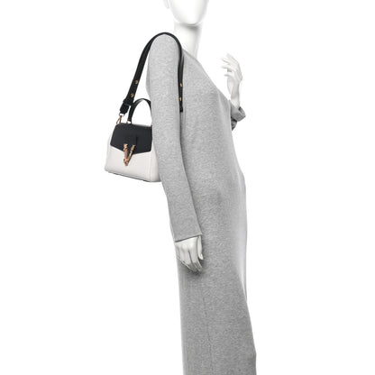 Versace Grainy Calfskin Virtus Small Top Handle Bag White Black 2 of 10