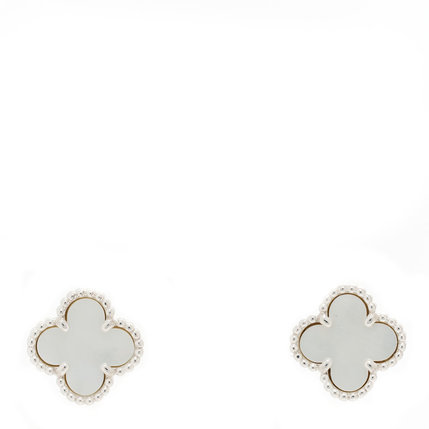 Van Cleef & Arpels 18K White Gold Mother of Pearl Sweet Alhambra Earrings 1 of 5