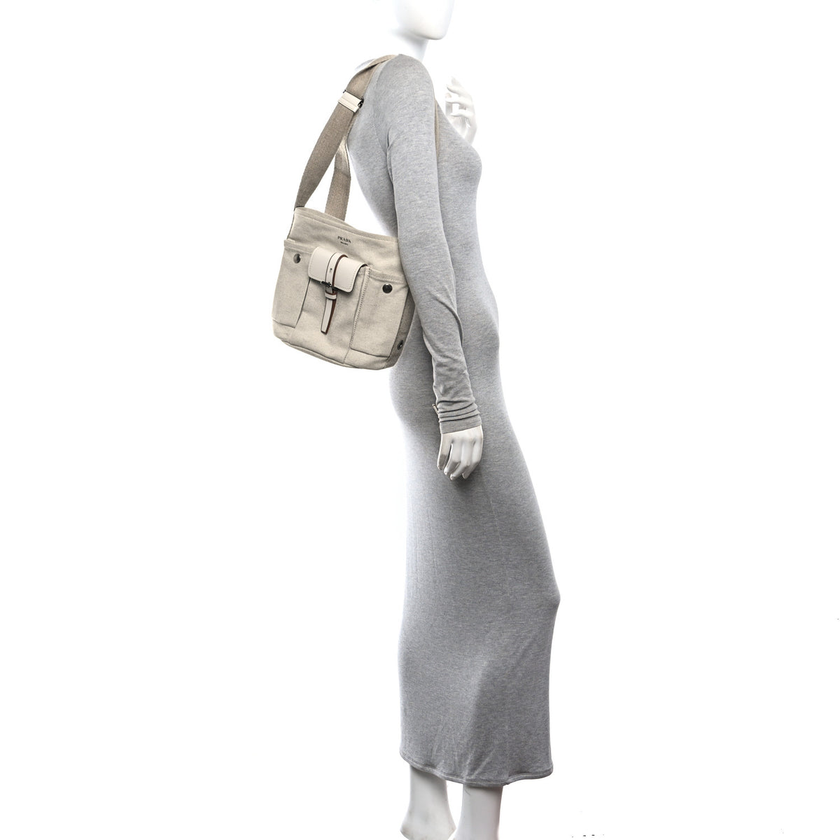 Prada Canvas Calfskin Mini Route Bucket Bag Naturale 2 of 11