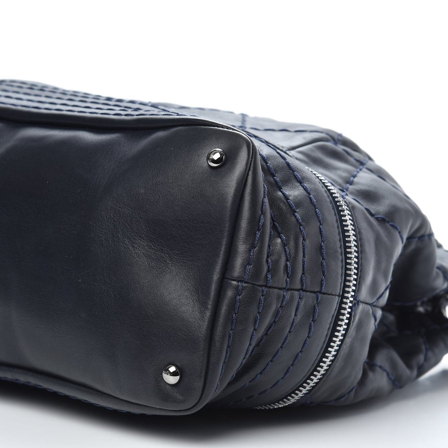 Lambskin Stitched Expandable Tote Navy