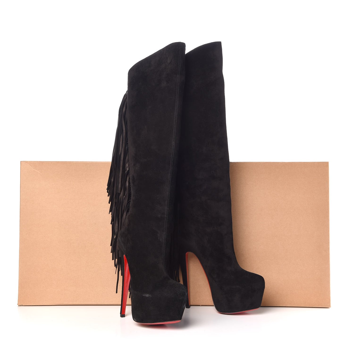 Suede Fringe Interlopa 160 Over The Knee Boots 37.5 Black