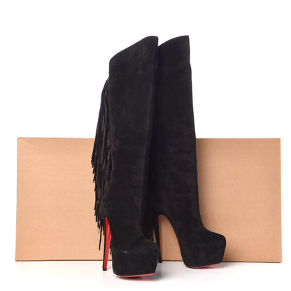 Christian Louboutin Suede Fringe Interlopa 160 Over The Knee Boots 37.5 Black 12 of 12