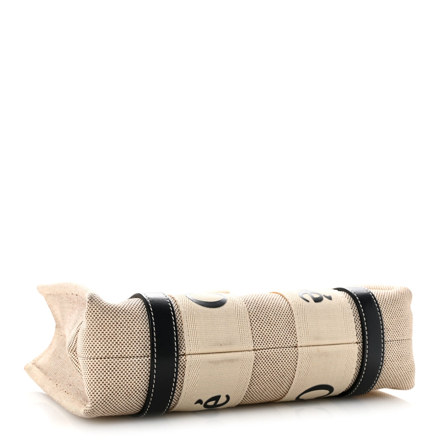 Linen Calfskin Small Woody Ribbon Tote White Black