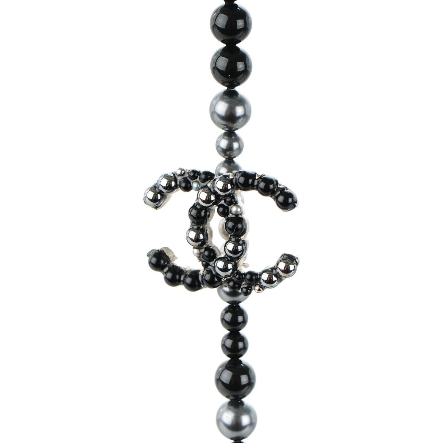 Ruthenium Graduated Bead CC Long Necklace Black Grey