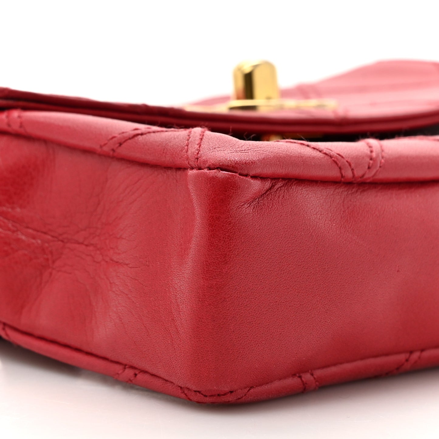 Lambskin Diamond Stitched Waist Chain Belt Flap Bag  85 34 Red