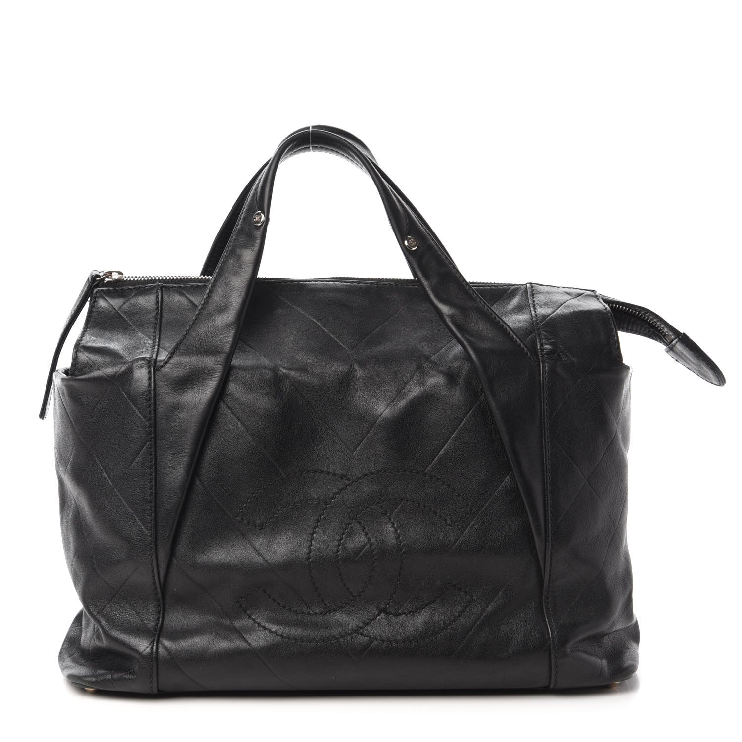 Chanel Calfskin Chevron CC All Day Long Boston Black 1 of 10