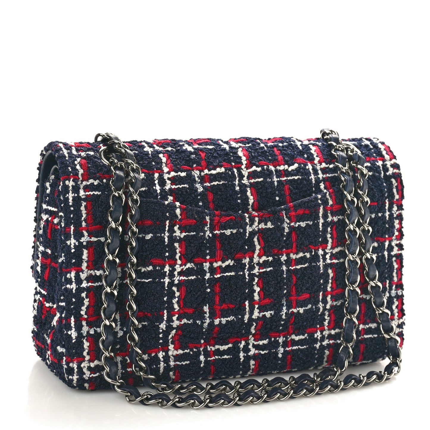 Tweed Quilted Medium Double Flap Navy White Red