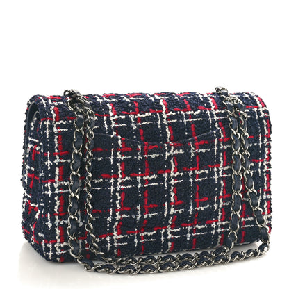 Chanel Tweed Quilted Medium Double Flap Navy White Red 2 of 10