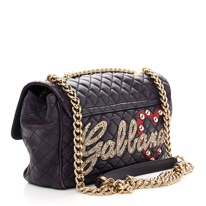 Dolce & Gabbana Lambskin Watersnake Embellished Lucia Shoulder Bag Purple 3 of 19