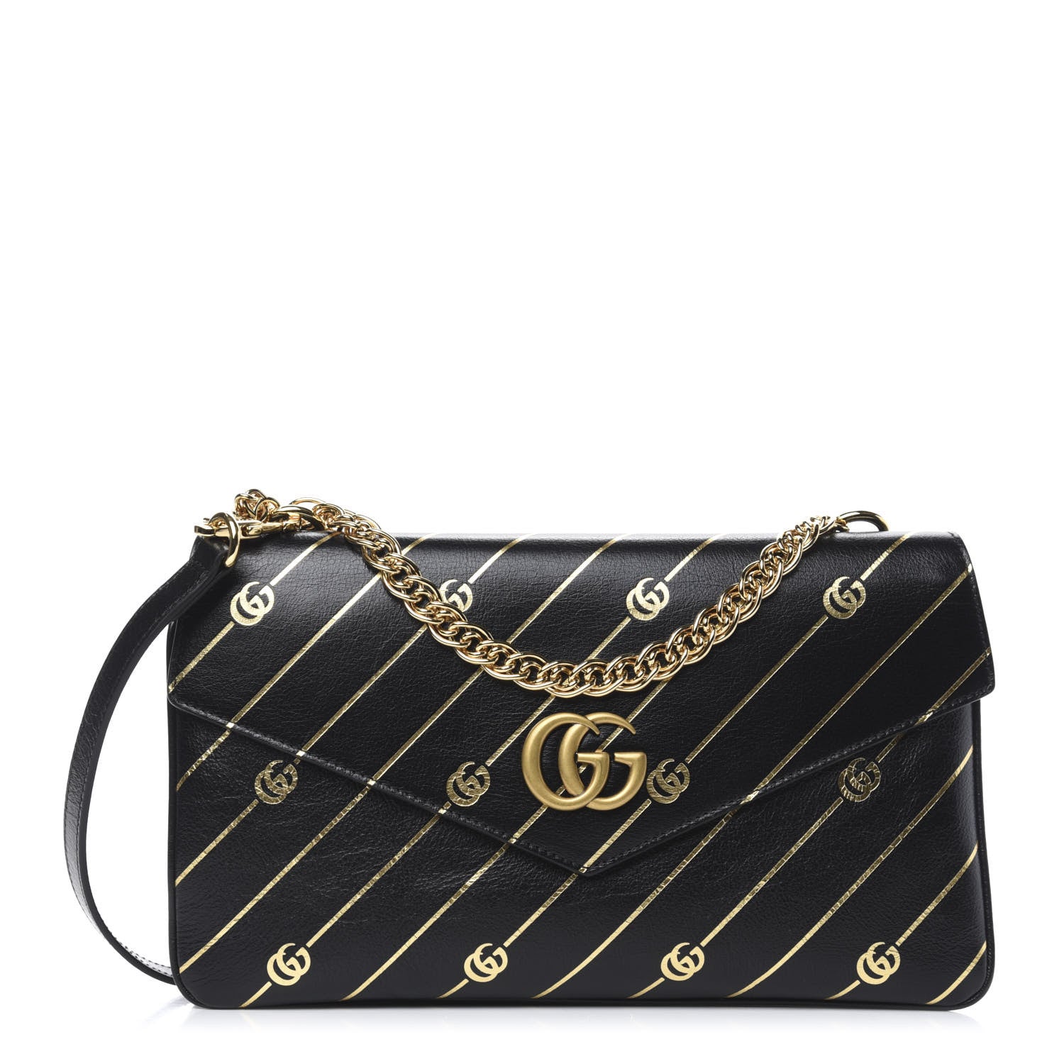 Gucci Calfskin Diagonal GG Medium Thiara Double Envelope Shoulder Bag Black White 1 of 10