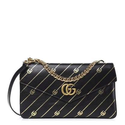Gucci Calfskin Diagonal GG Medium Thiara Double Envelope Shoulder Bag Black White 1 of 10