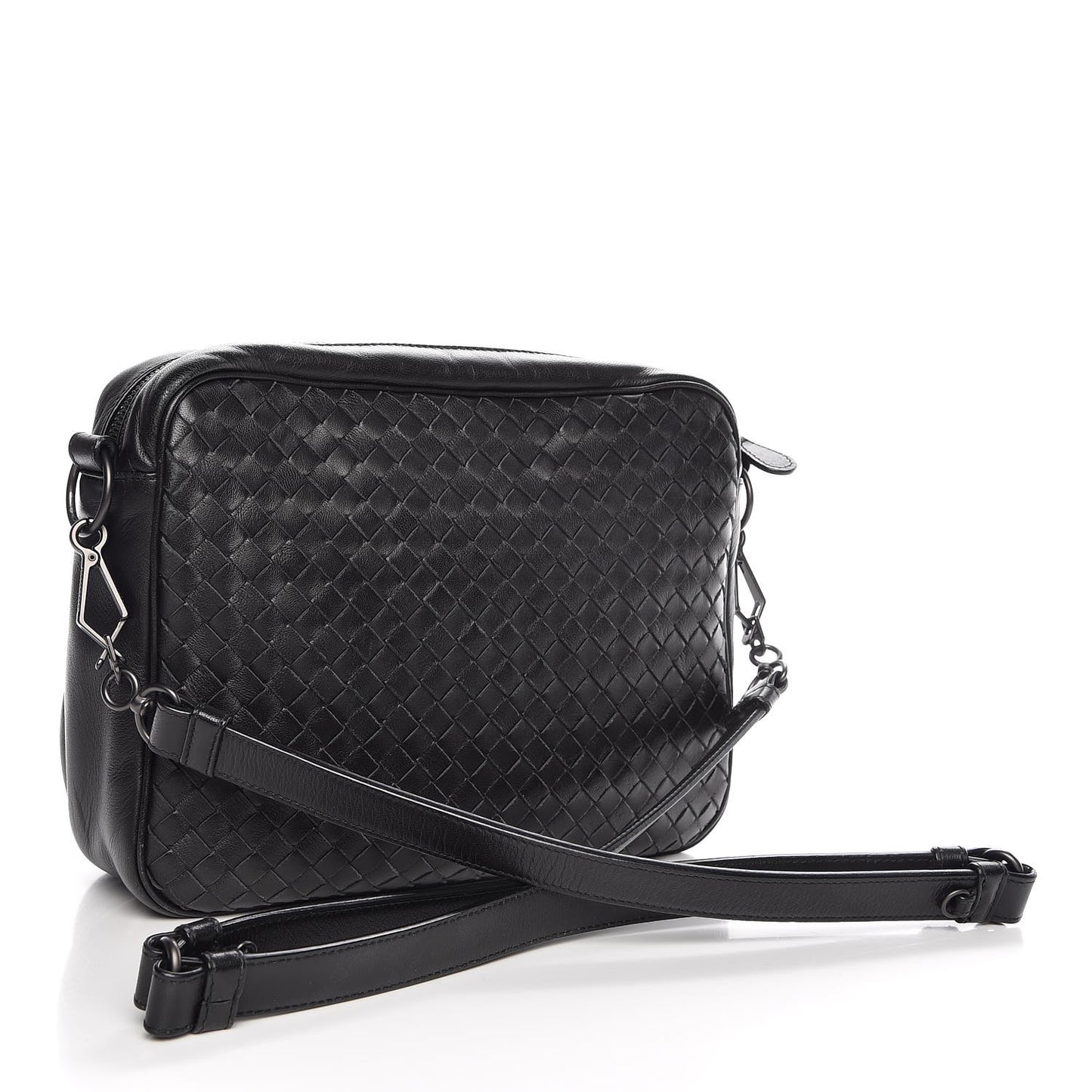 Nappa Intrecciato Crossbody Flap Bag Black