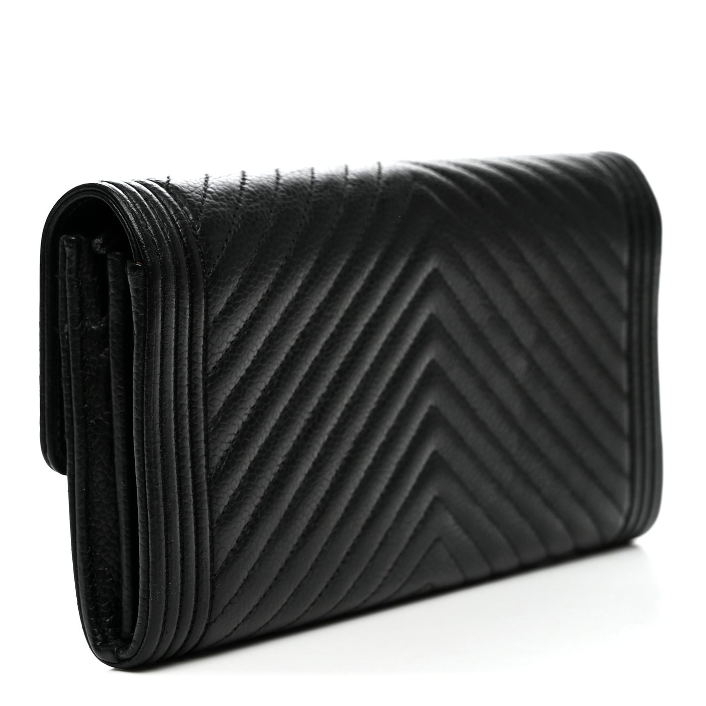 Caviar Chevron Quilted Boy Flap Wallet Black