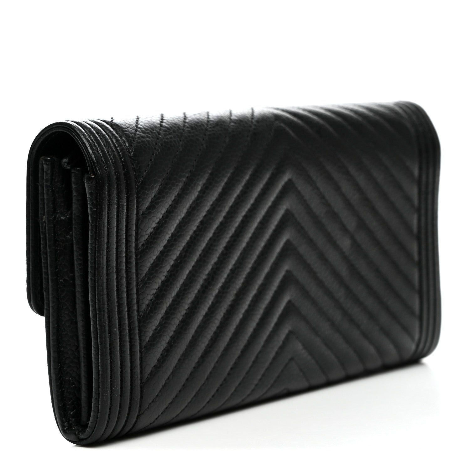 Chanel Caviar Chevron Quilted Boy Flap Wallet Black 3 of 8