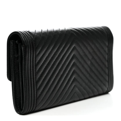 Chanel Caviar Chevron Quilted Boy Flap Wallet Black 3 of 8