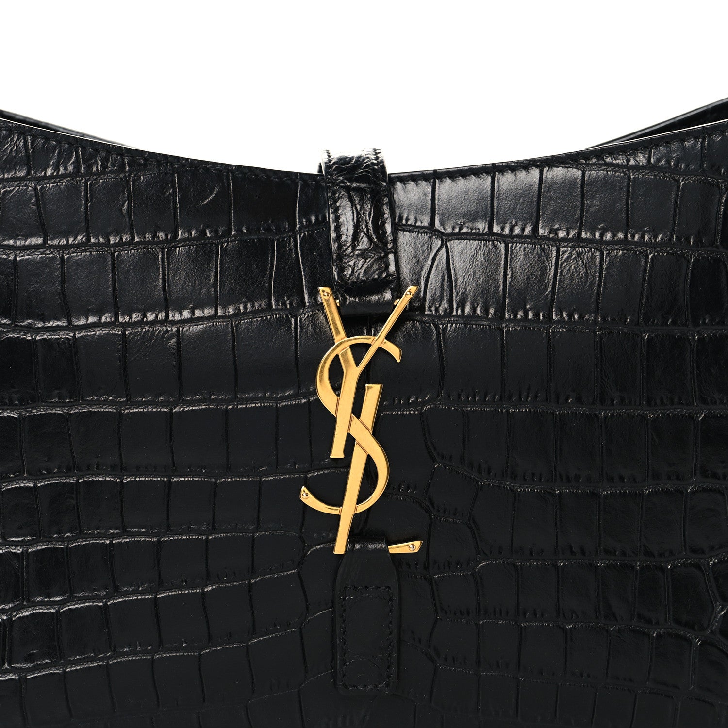 Saint Laurent Calfskin Crocodile Embossed Le 5 A 7 Hobo Black 8 of 10