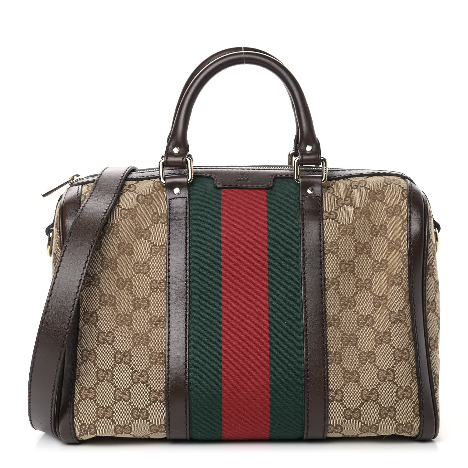 Gucci Monogram Vintage Web Medium Boston Dark Brown 1 of 11