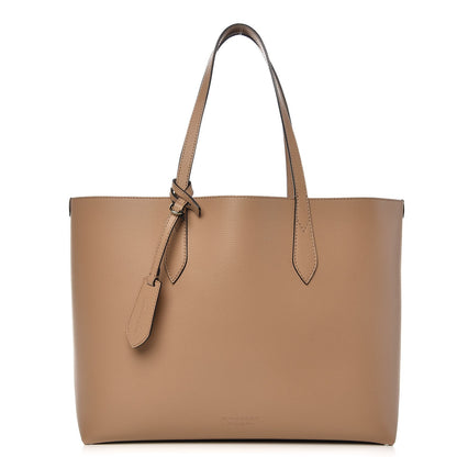 Burberry Grainy Calfskin Haymarket Check Medium Reversible Tote Camel 3 of 7