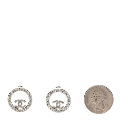 Chanel Crystal CC Round Earrings Silver 2 of 5