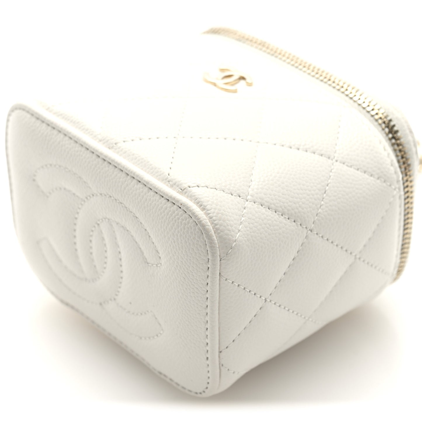 Caviar Quilted Mini Vanity Case With Chain White