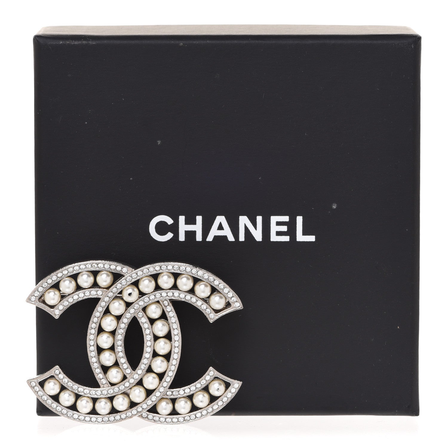 Chanel Pearl Crystal CC Brooch Silver 5 of 5