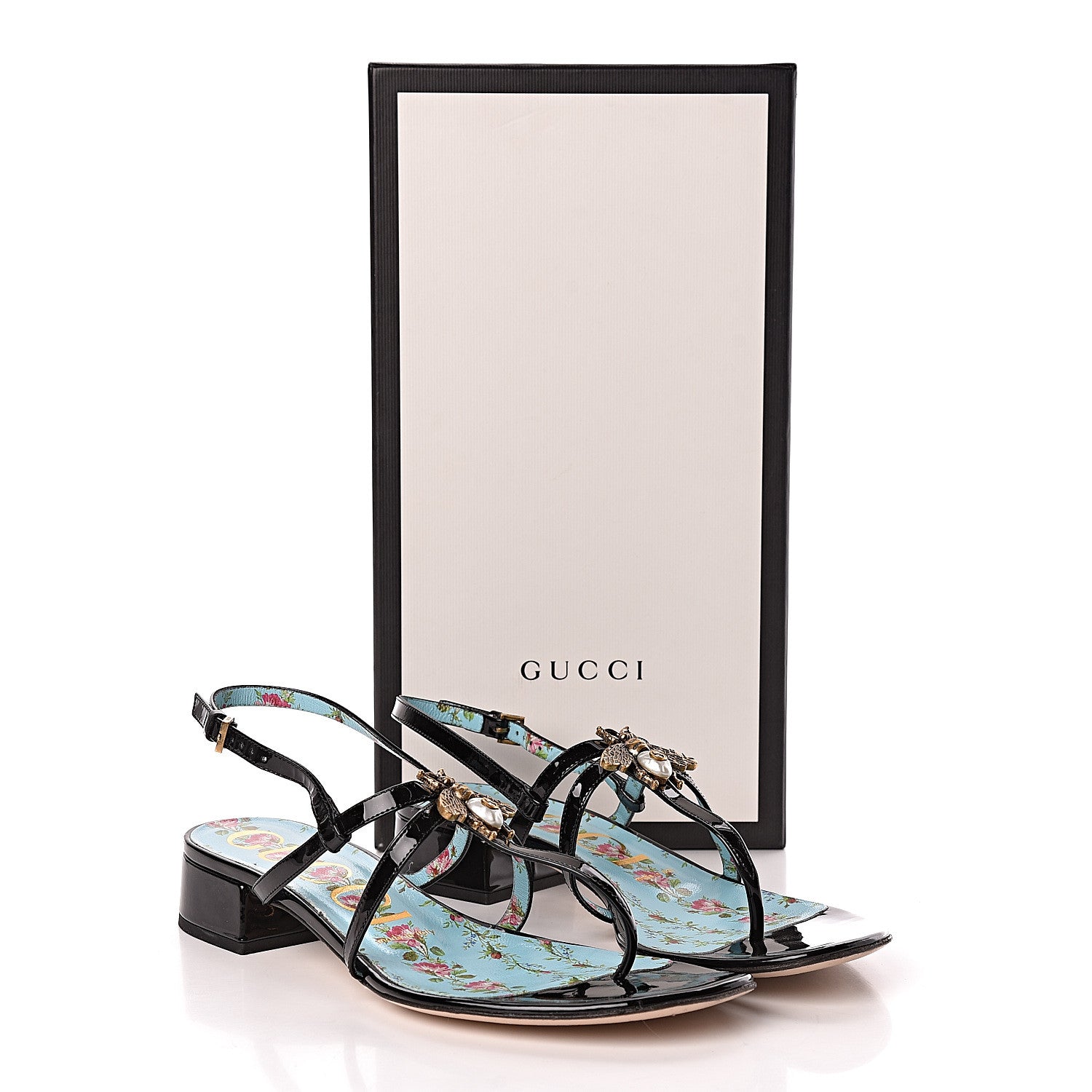 Gucci Patent Bee Thong Sandal 38 Black 12 of 12