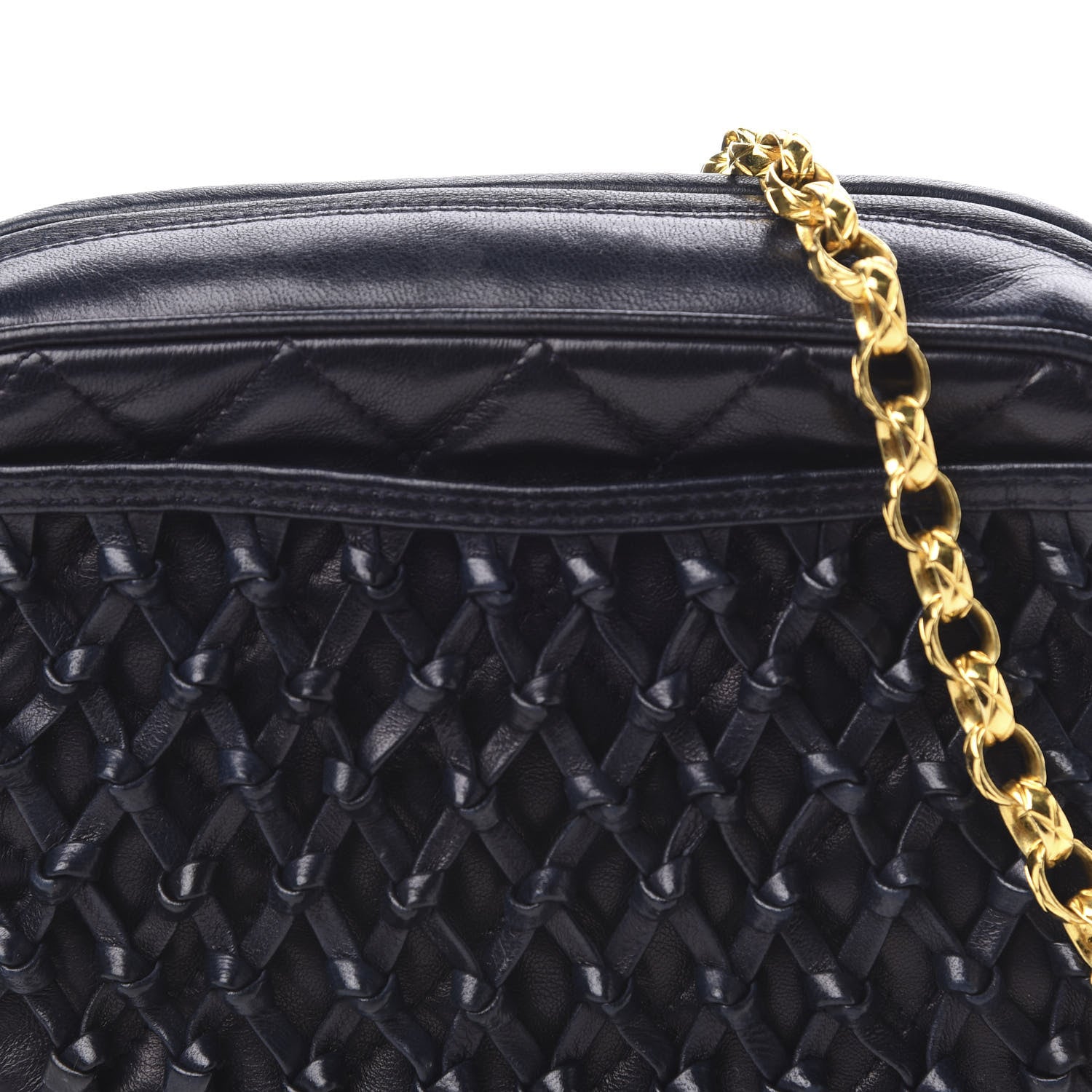 Chanel Lambskin Woven Quilted CC Camera Case Navy 11 of 12