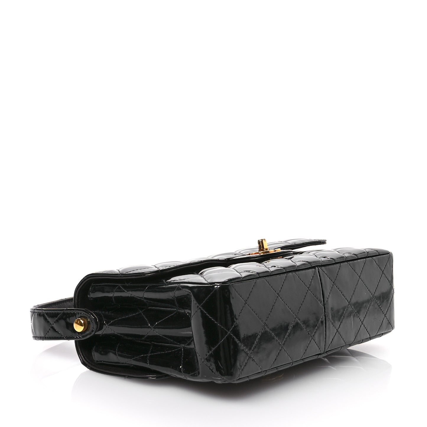 Patent Quilted Double Sided Shoulder Flap Bag Black