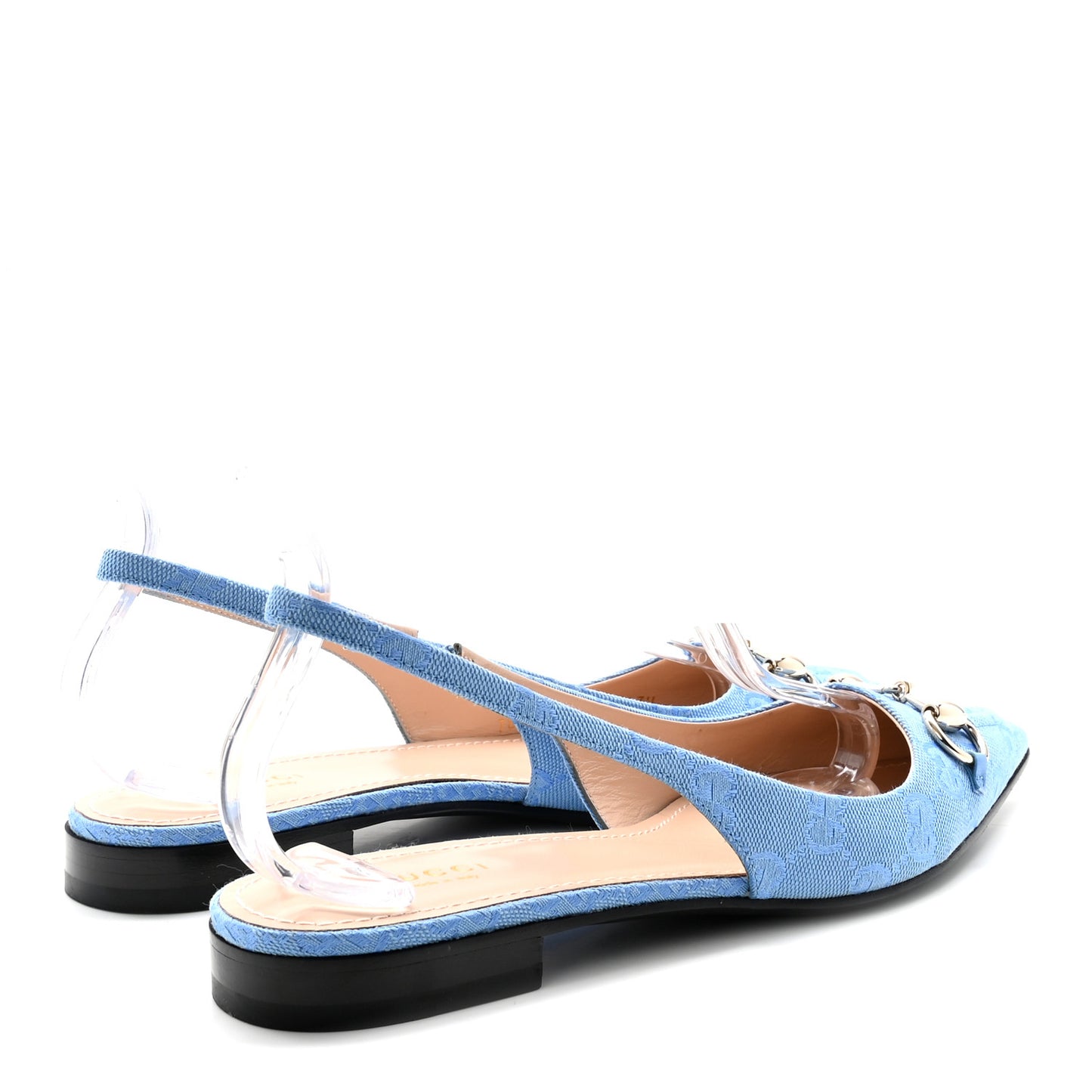 Canvas GG Monogram Horsebit Womens Slingback Ballet Flat 38 Light Blue