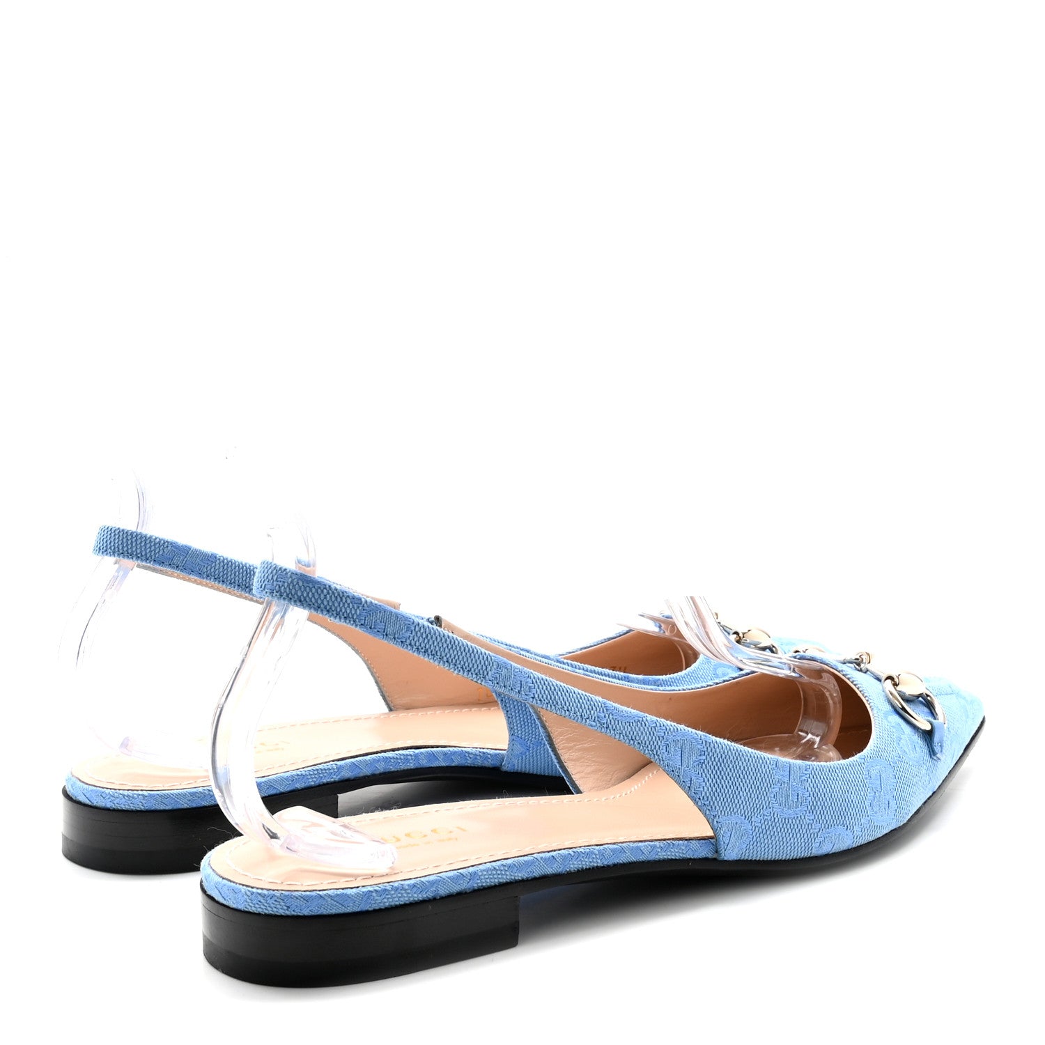 Gucci Canvas GG Monogram Horsebit Womens Slingback Ballet Flat 38 Light Blue 5 of 10