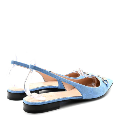 Gucci Canvas GG Monogram Horsebit Womens Slingback Ballet Flat 38 Light Blue 5 of 10