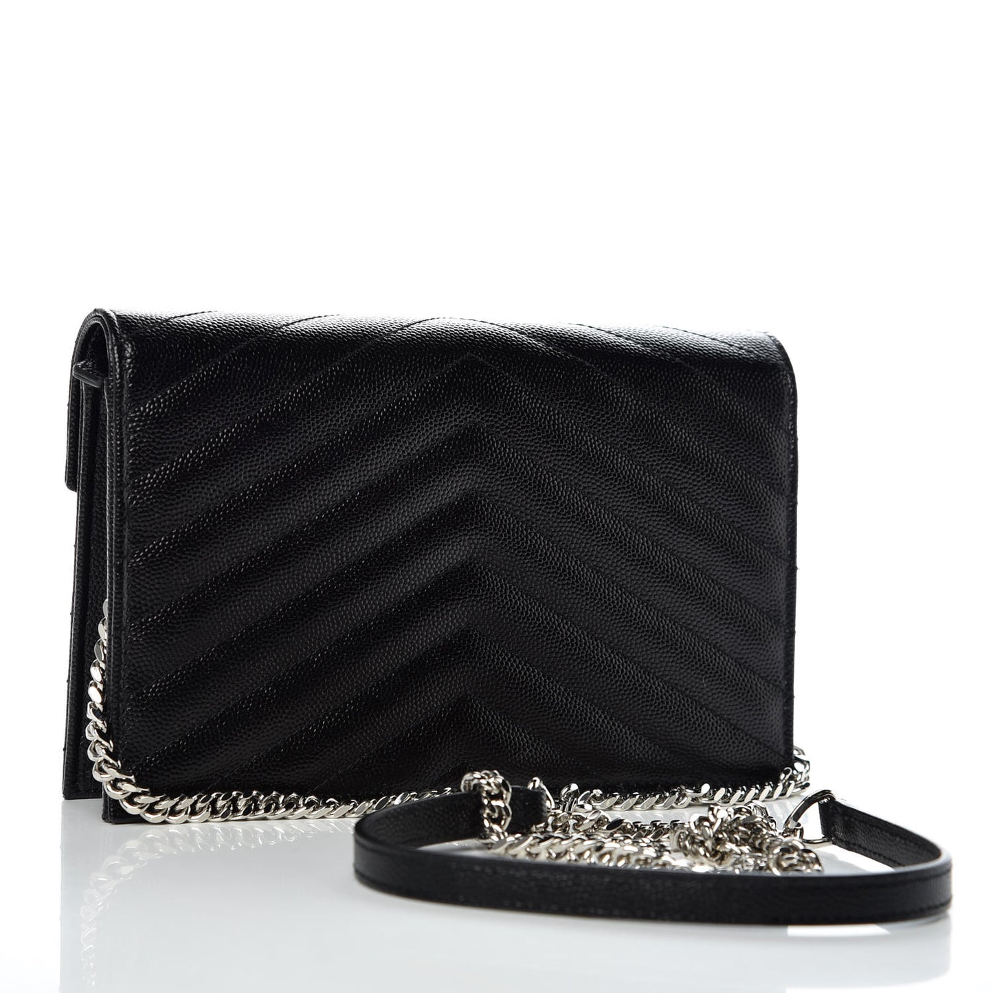 Grain De Poudre Matelasse Chevron Monogram Envelope Chain Wallet Black