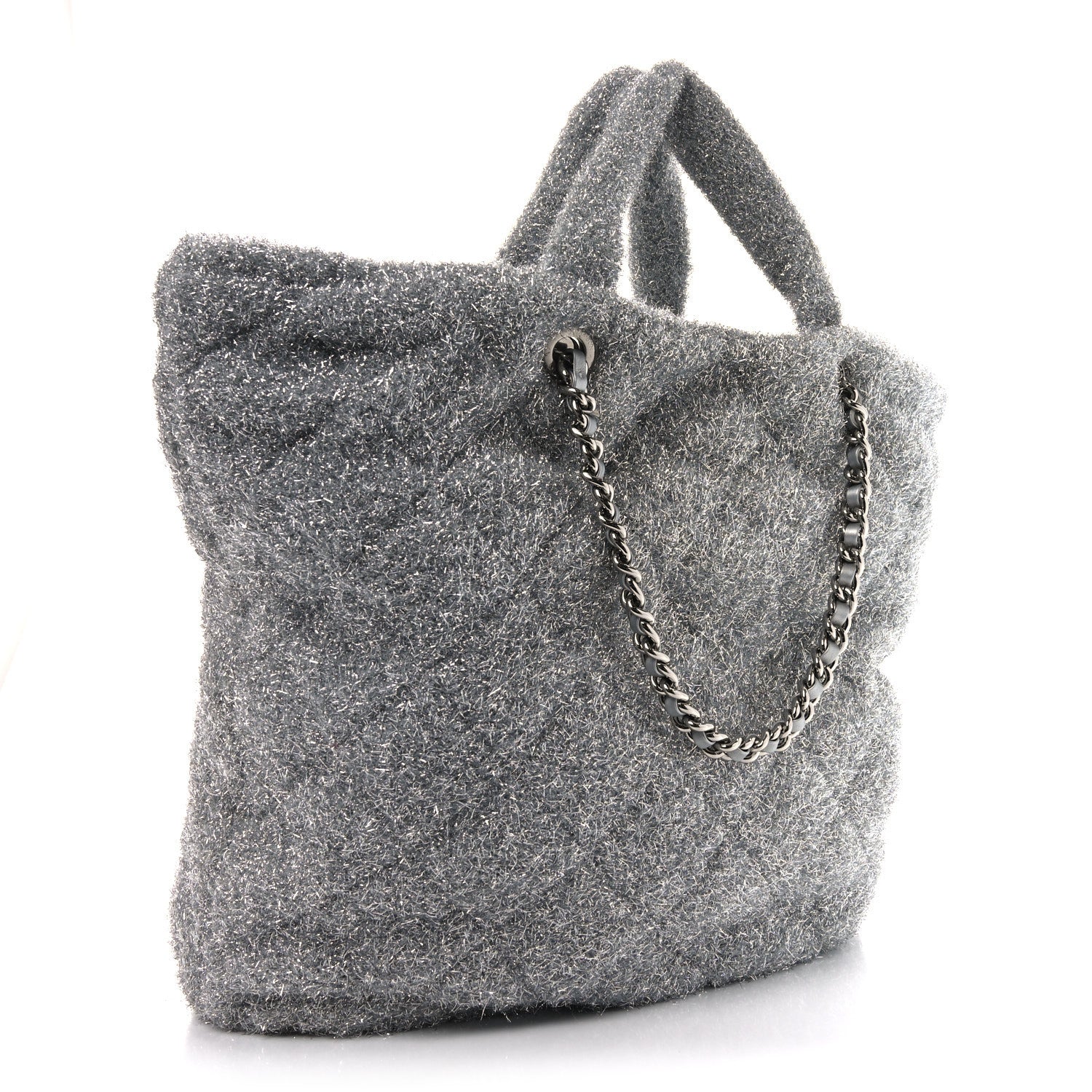 Chanel Knit Metallic Lambskin Large Shopping Tote Silver 3 of 10