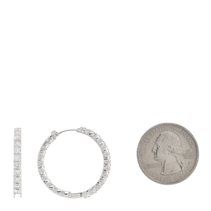Roberto Coin 18K White Gold Diamond 3.43ctw Small Inside Outside Hoop Earrings 2 of 8