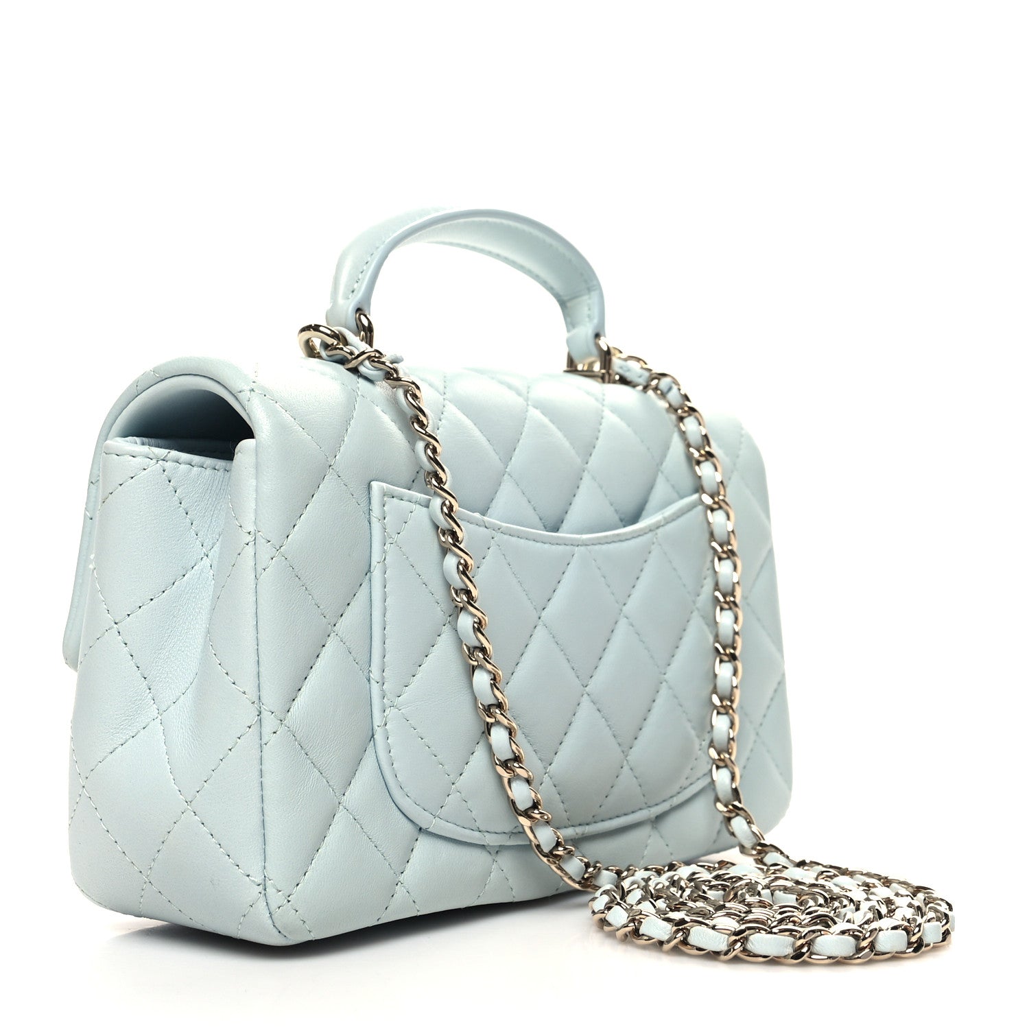 Chanel Lambskin Quilted Mini Top Handle Rectangular Flap Light Blue 3 of 11
