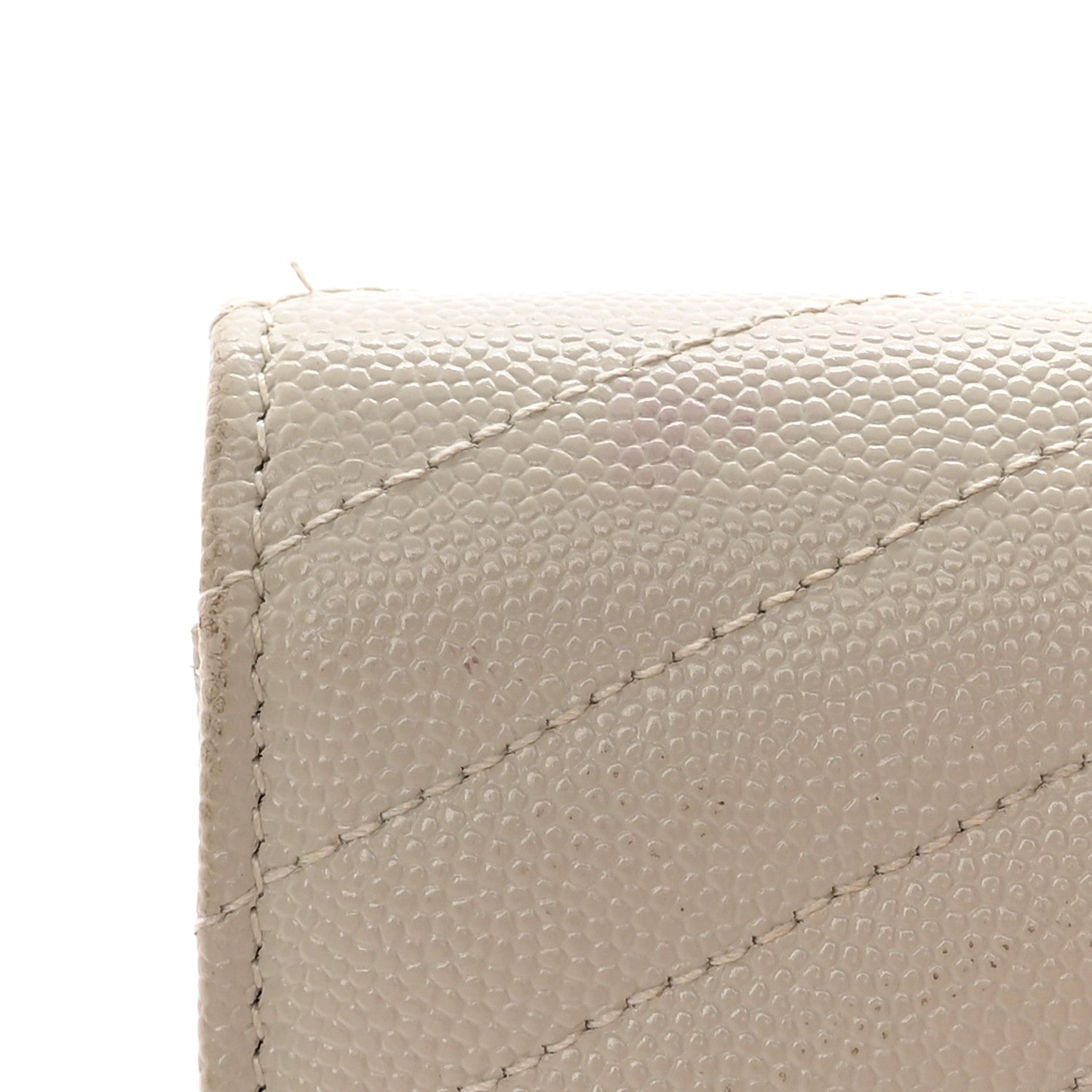 Saint Laurent Grain De Poudre Matelasse Chevron Monogram Flap Wallet Crema Soft 14 of 16