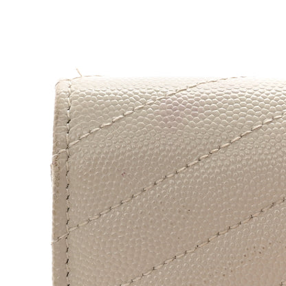 Saint Laurent Grain De Poudre Matelasse Chevron Monogram Flap Wallet Crema Soft 14 of 16