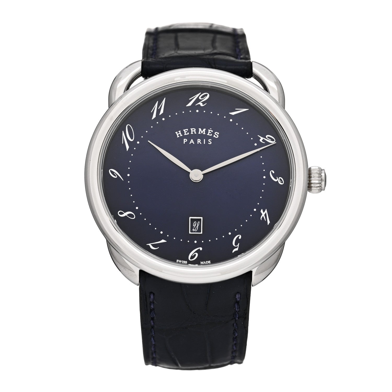 Hermes Stainless Steel Alligator 40mm Arceau Quartz Watch Bleu Abysse 1 of 5