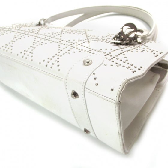 Lambskin Cannage Studded East West Lady Dior White