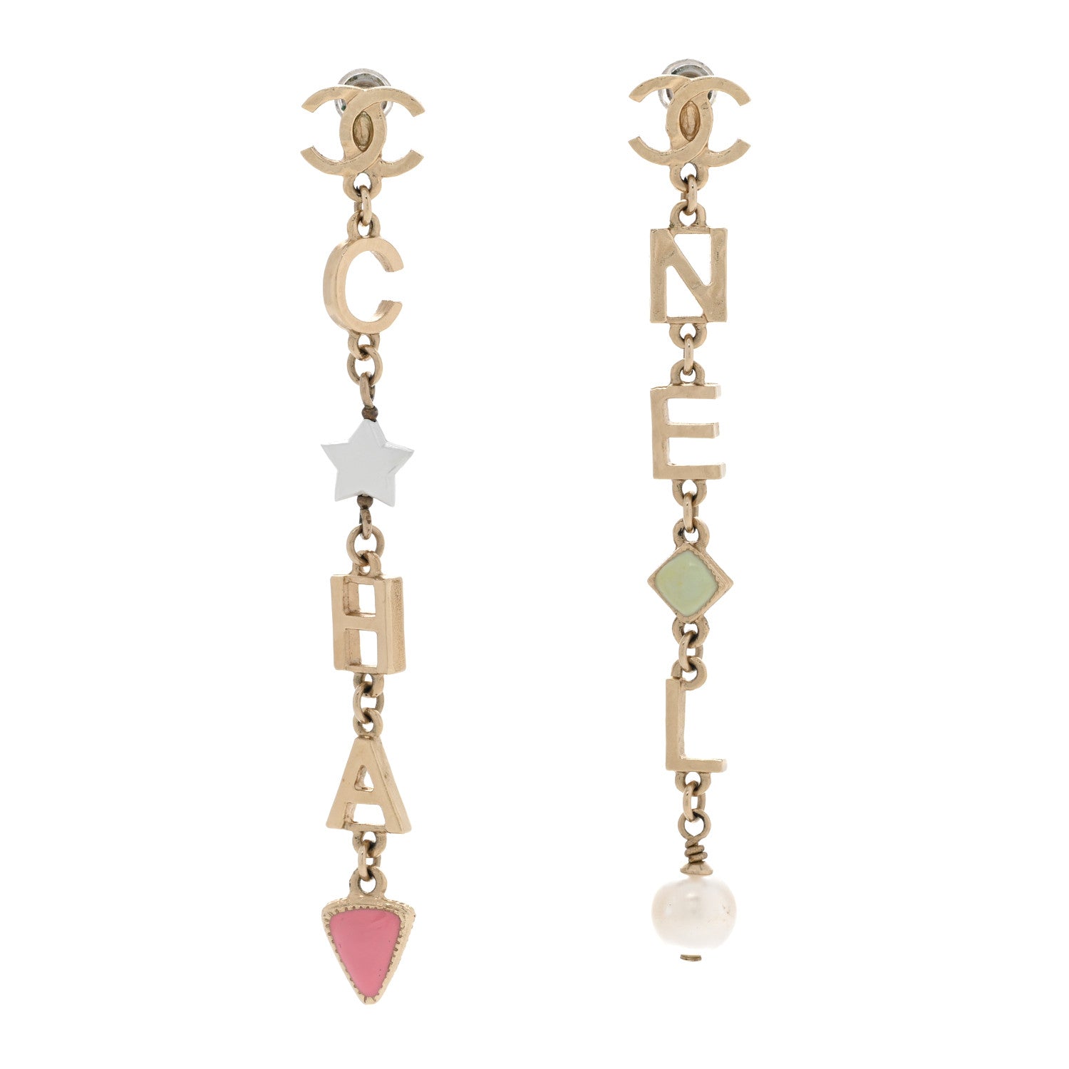 Chanel Resin Pearl Beaded Star Heart CC Logo Drop Earrings Gold Pink Multicolor 1 of 5