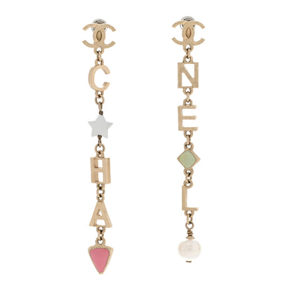 Chanel Resin Pearl Beaded Star Heart CC Logo Drop Earrings Gold Pink Multicolor 1 of 5