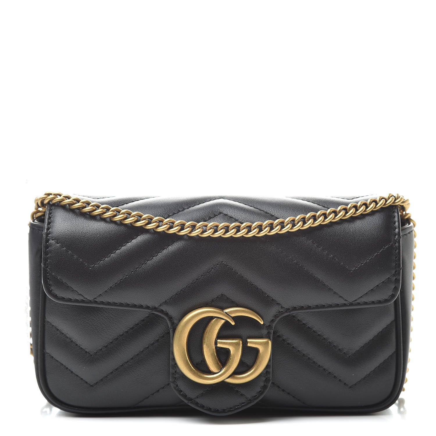 Gucci Calfskin Matelasse Super Mini GG Marmont Shoulder Bag Black 1 of 12