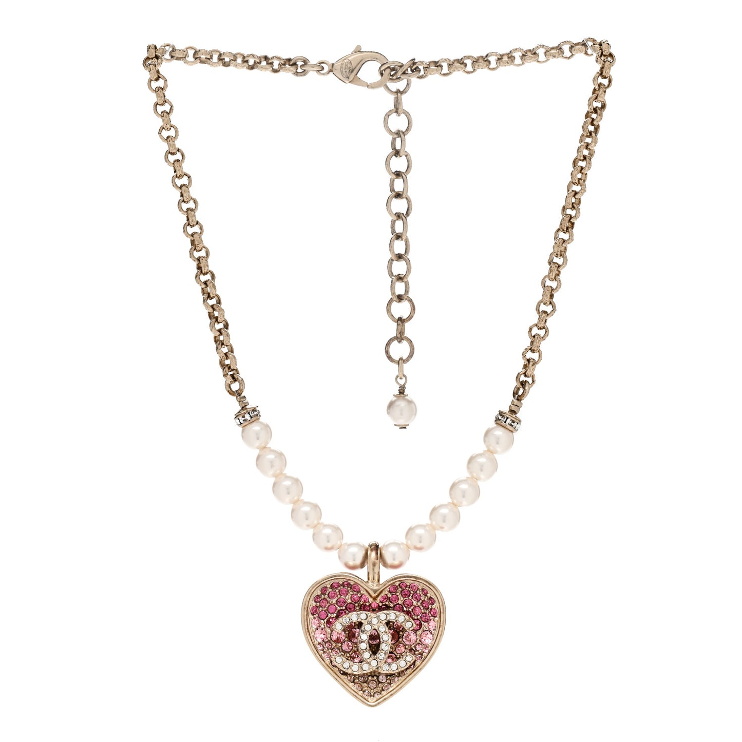 Pearl Crystal Resin CC Heart Short Necklace Pink Gold White