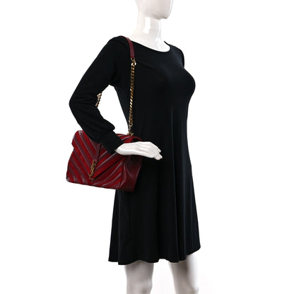 Saint Laurent Calfskin Suede Matelasse Chevron Large Monogram College Bag Burgundy 2 of 12