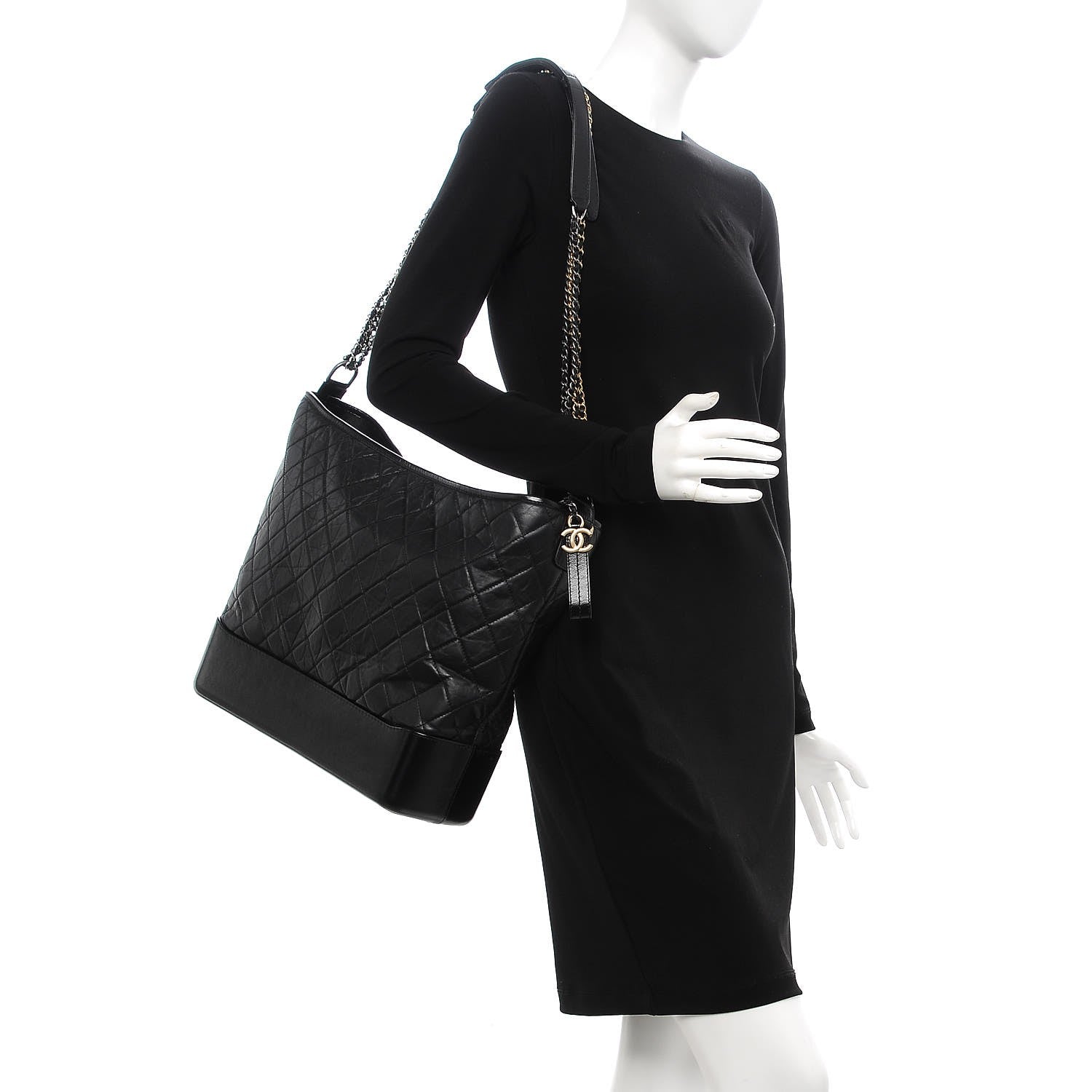 Chanel Aged Calfskin Quilted Large Gabrielle Hobo Black 2 of 8