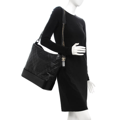 Chanel Aged Calfskin Quilted Large Gabrielle Hobo Black 2 of 8