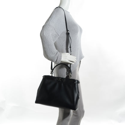 Fendi Vitello Morgan Python Crocodile Monster Eyes Medium Peekaboo Iconic Satchel Black Girasole 2 of 9
