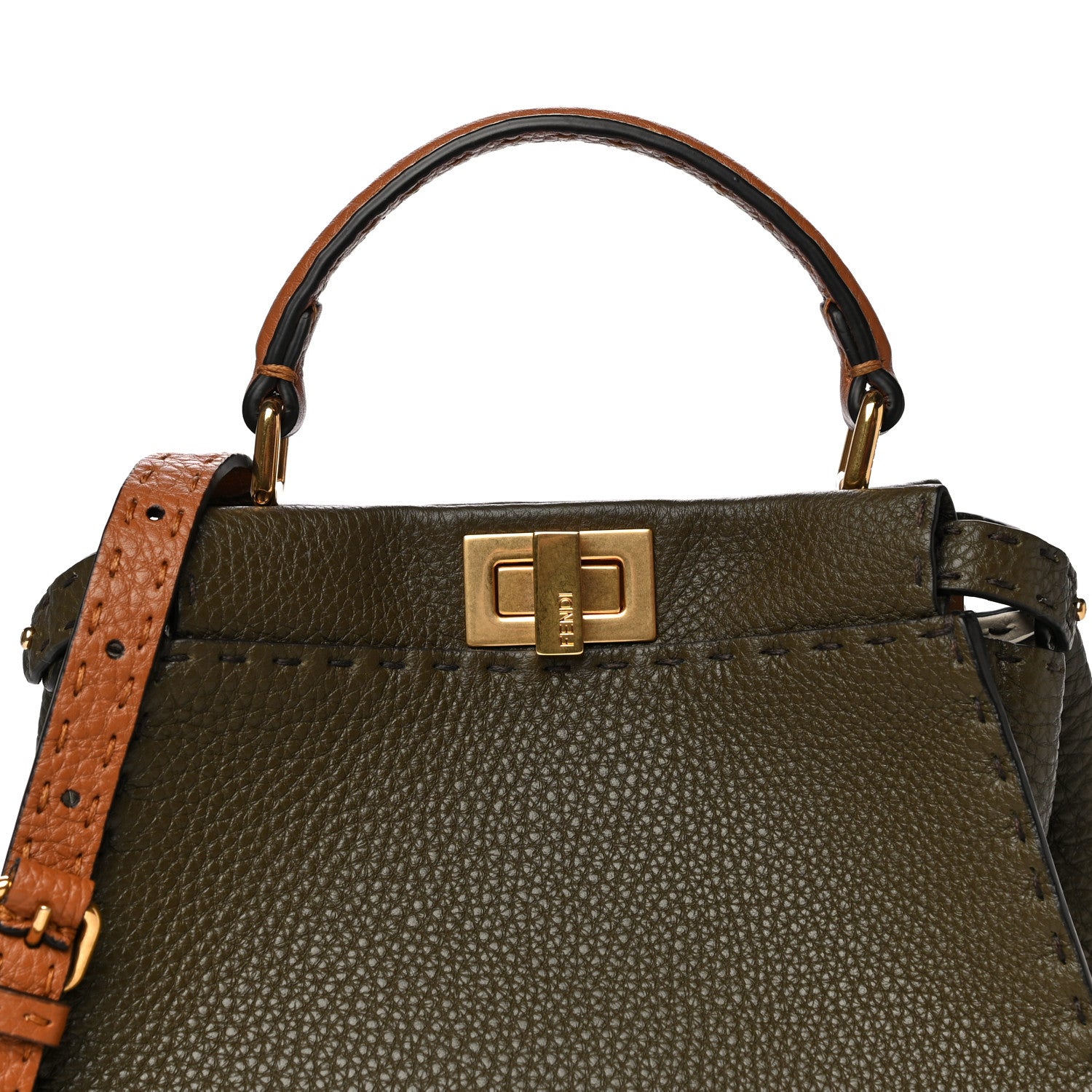 Fendi Cuoio Romano Selleria Tri-color Mini Peekaboo Iconic Satchel Aspargo Saddler Latte 13 of 15