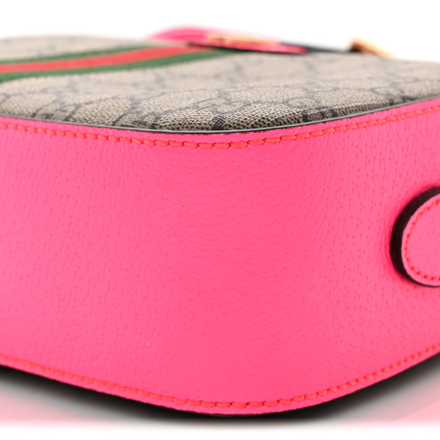 GG Supreme Monogram Textured Dollar Calfskin Web Ophidia Small Crossbody Bag Beige Ebony Fuchsia