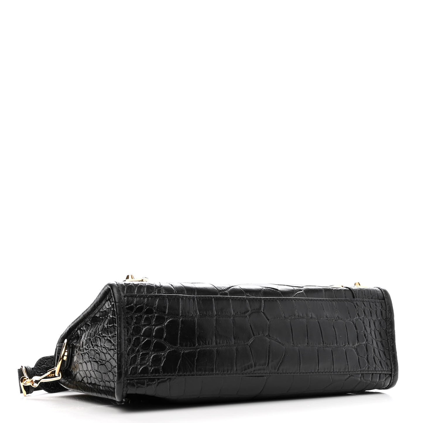Calfskin Crocodile Embossed Gold Metallic Edge Hardware S City Black